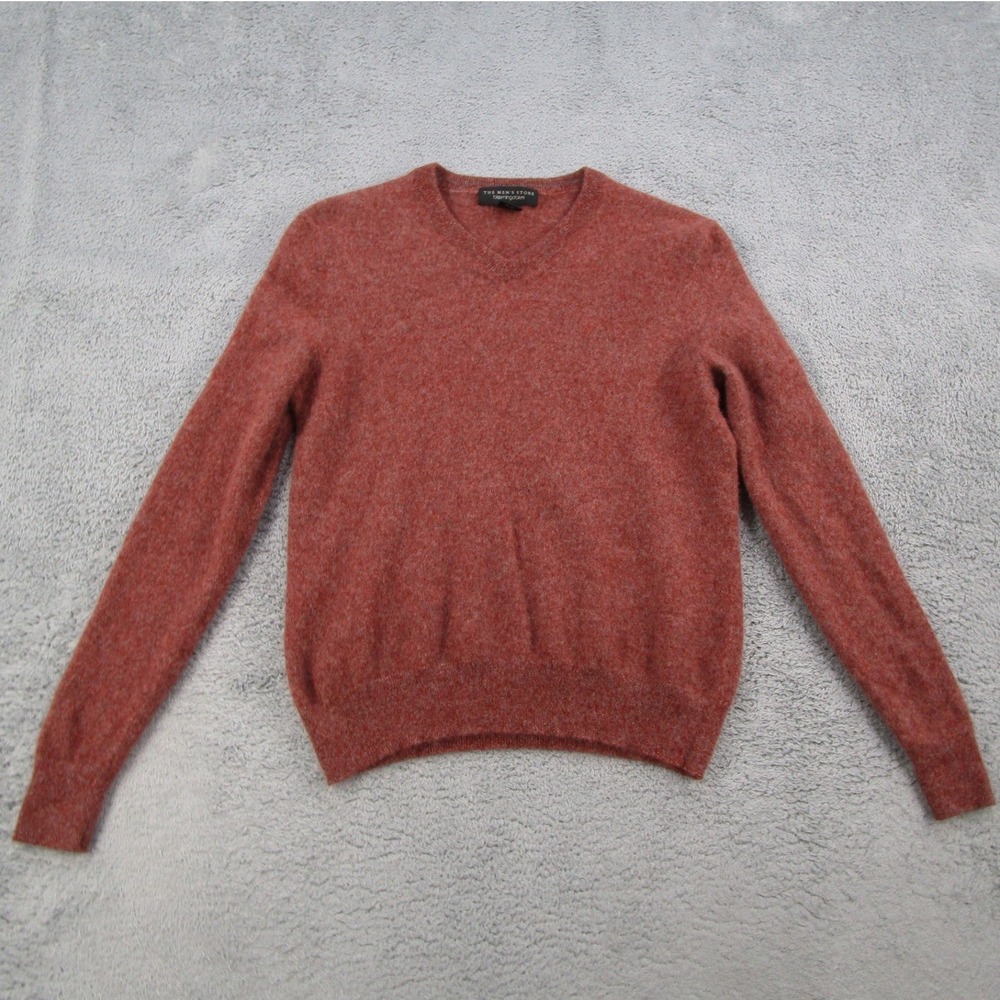 Bloomingdales The Mens Store Cashmere V-Neck Sweater Rust Orange M